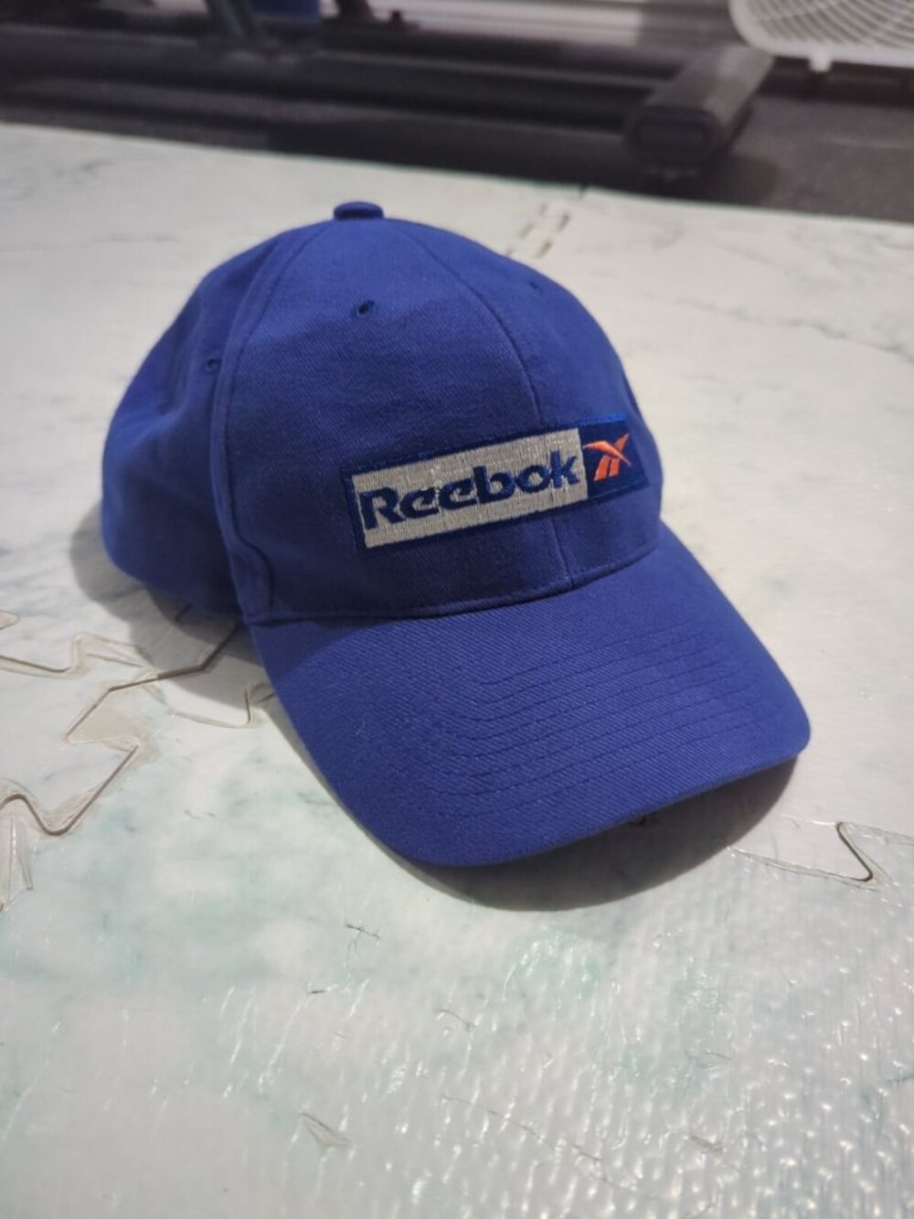 Vintage 90s Reebok Hat Blue Embroidered Box Logo Spellout Snapback Cap